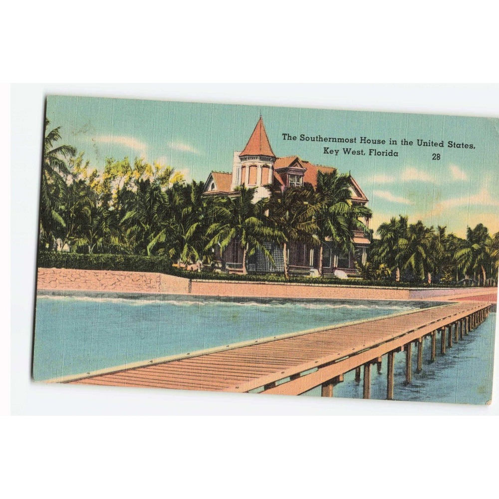 Vintage 1949 The Southernmost House Key West Florida Linen Postcard 28